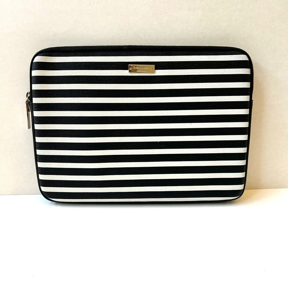 Kate Spade Black and White Striped Tablet Sleeve Like New